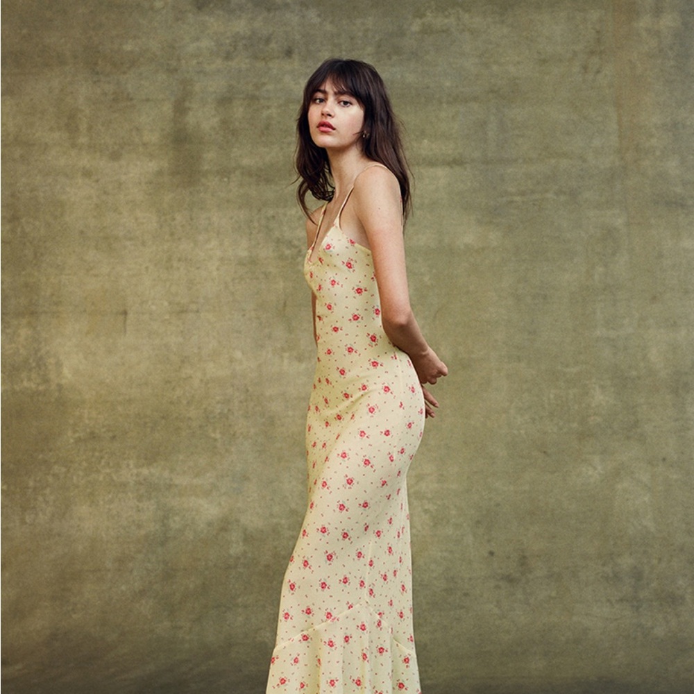 Realisation Par Yellow Dress with Red Floral Design